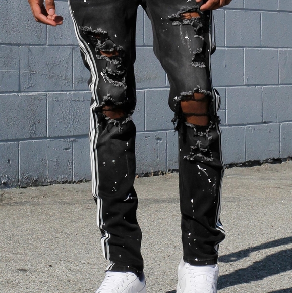 Multi Striped Paint Splattered Men's Jean's - Picture 2 of 4